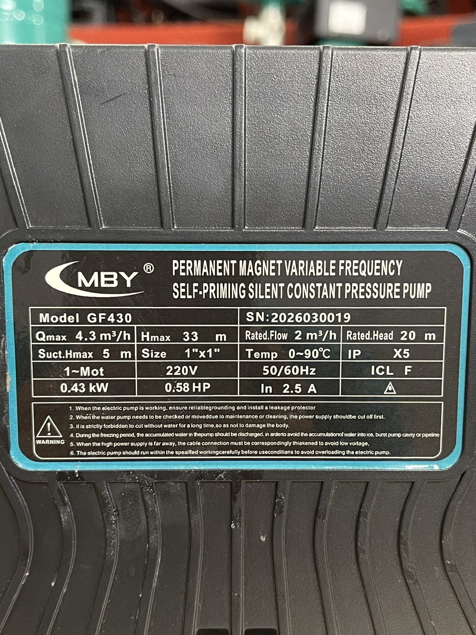 Bơm tăng áp biến tần MBY GF430 0.43KW
