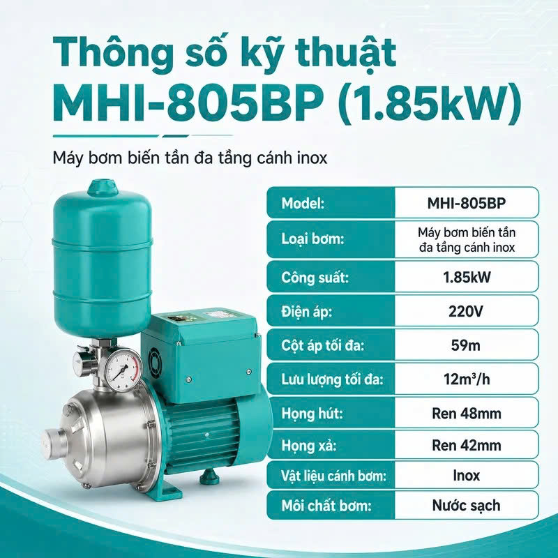 Máy bơm biến tần đa tầng cánh inox MHI-805BP