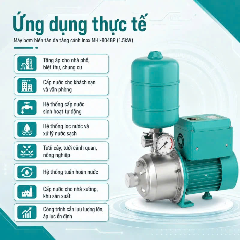 Ứng dụng của Bơm tăng áp biến tần DENOR MHI-804BP