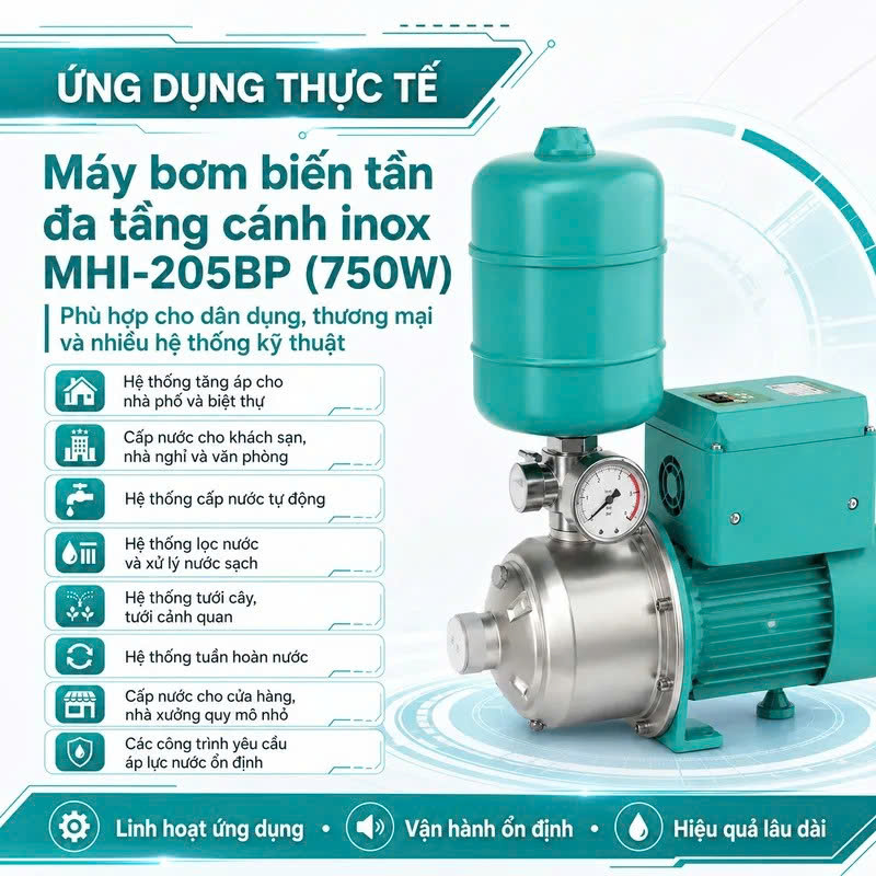Ứng dụng của bơm tăng áp biến tần DENOR MHI-205BP
