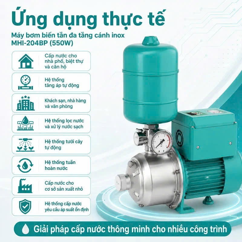 Ứng dụng của bơm tăng áp biến tần MHI-204BP