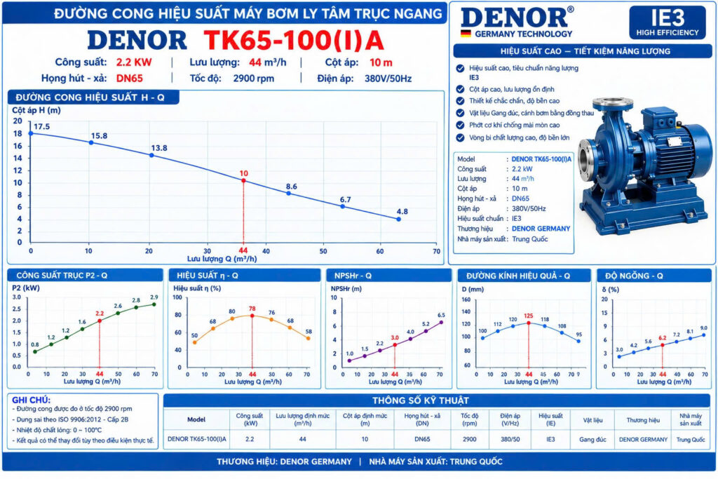 Máy bơm trục ngang DENOR TK65-100(I)A