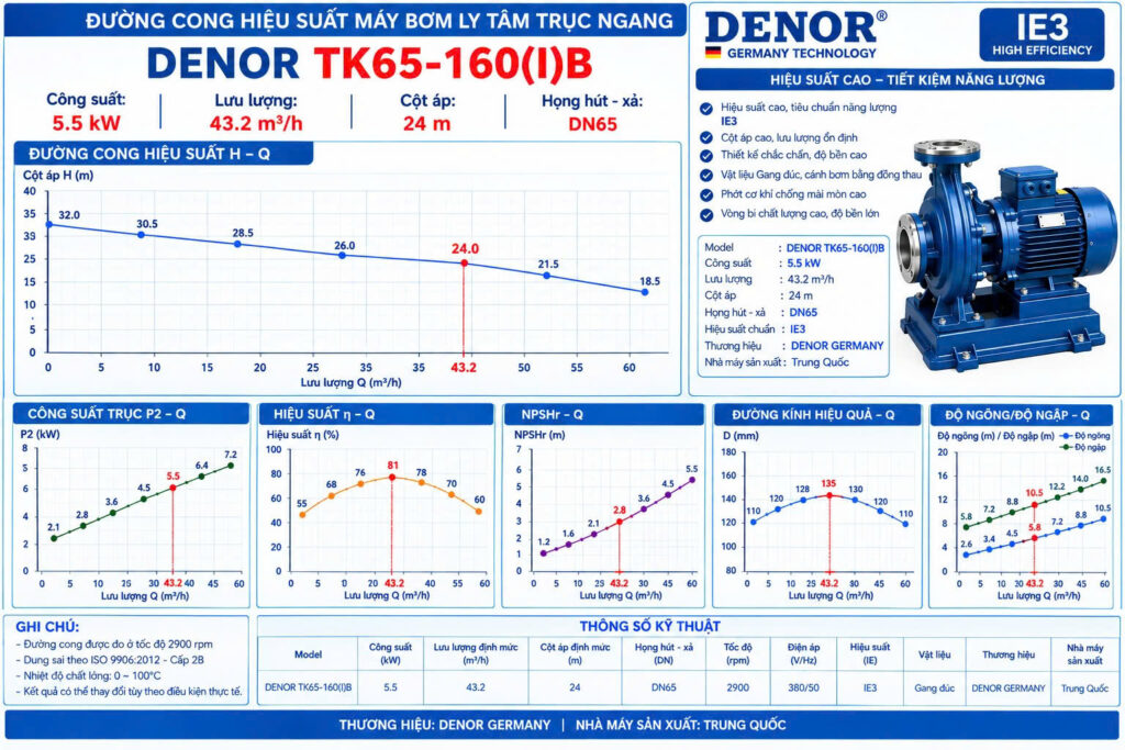 Máy bơm trục ngang DENOR TK65-160(I)B
