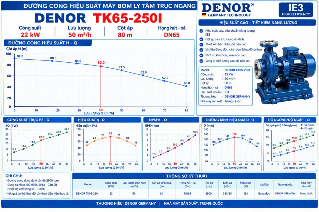 Máy bơm trục ngang DENOR TK65-250I