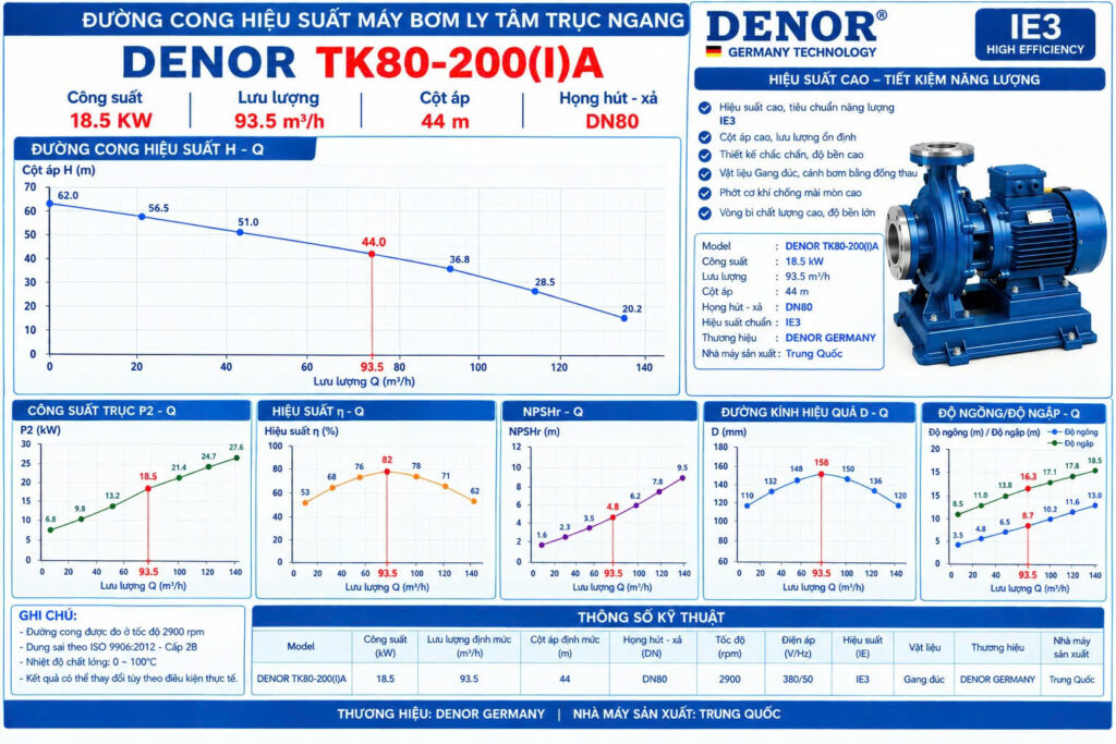 Máy bơm trục ngang DENOR TK80-200(I)A
