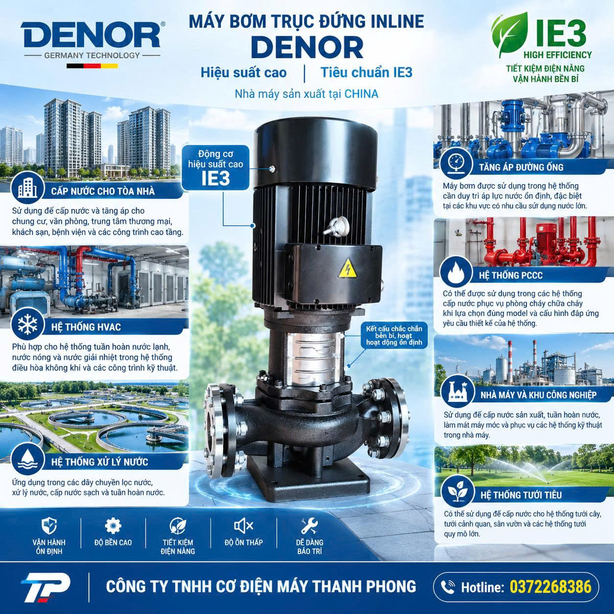Ứng dụng của bơm trục đứng inline DENOR