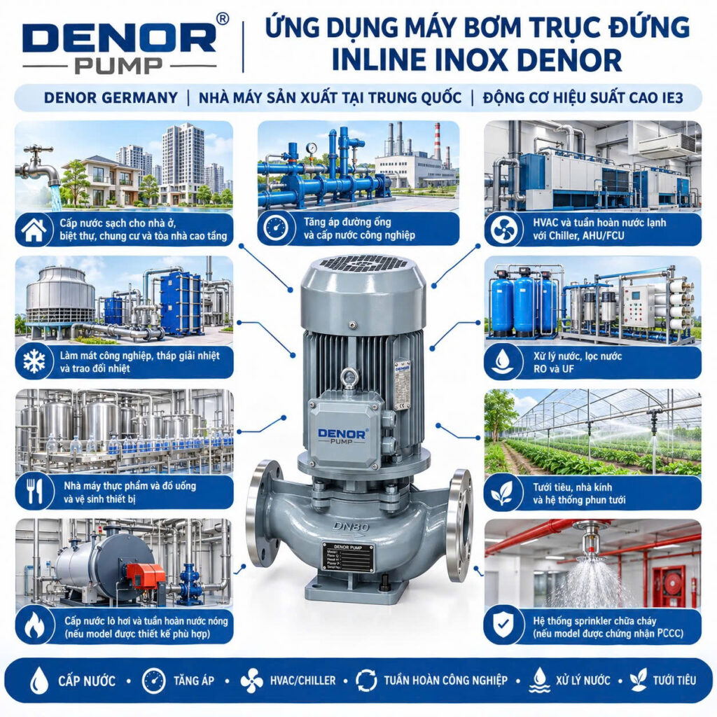 Ứng dụng thực tế của máy bơm inline DENOR