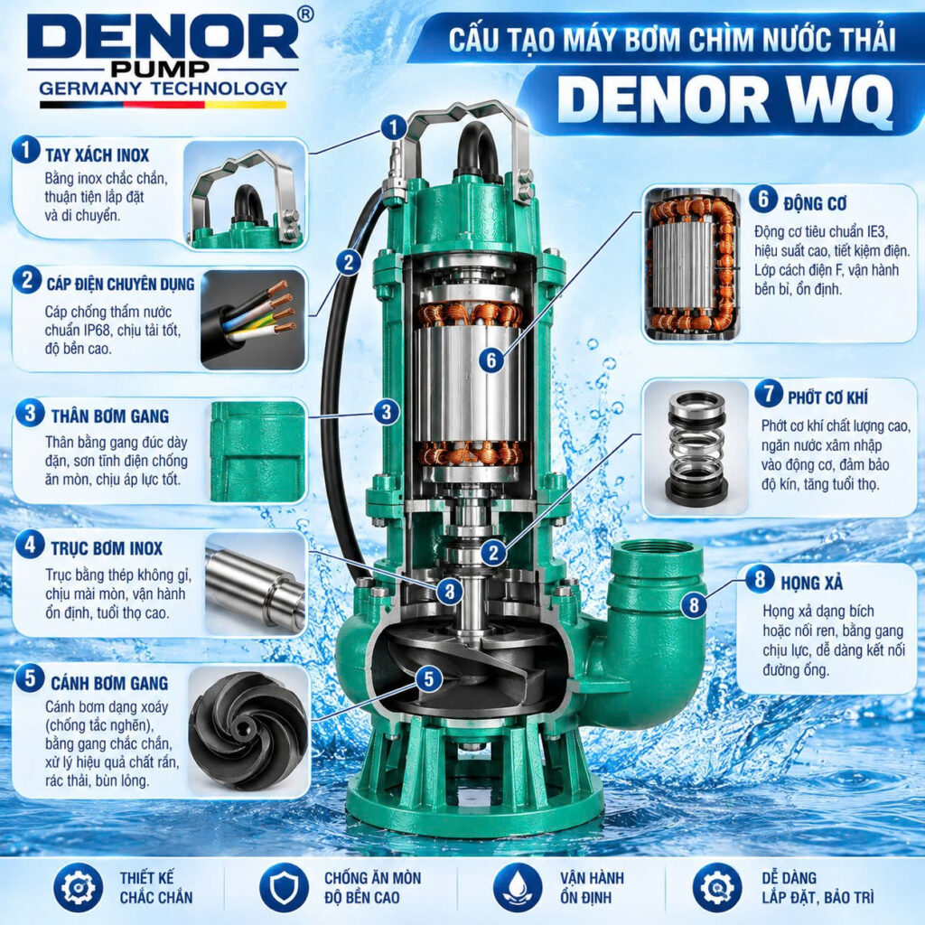 Cấu tạo của bơm chìm nước thải DENOR WQ