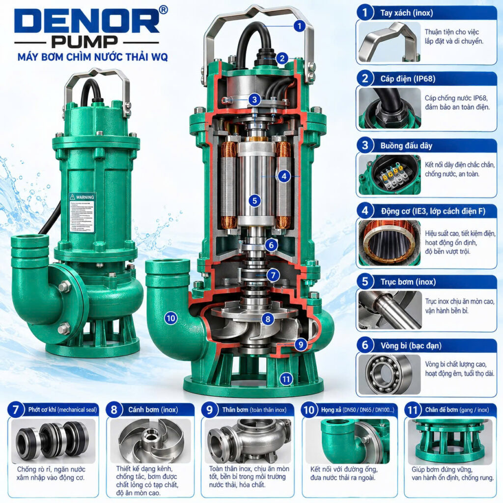Cấu tạo máy bơm chìm nước thải DENOR WQ