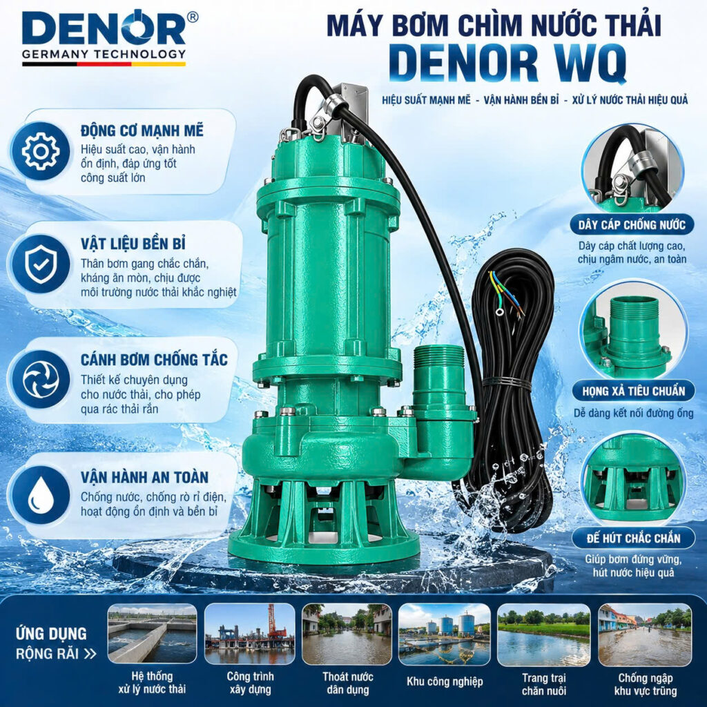 Đặc điểm của bơm chìm DENOR 50WQ10-10-0.75