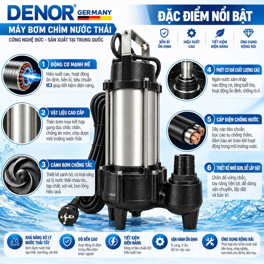 Đặc điểm nổi bật của máy bơm chìm nước thải DENOR
