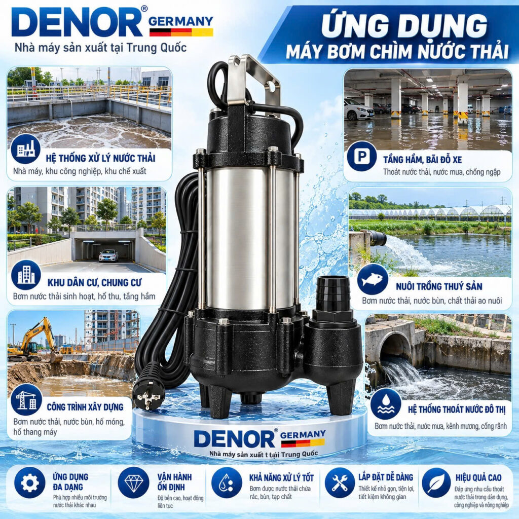 Ứng dụng của máy bơm chìm nước thải DENOR WFD16-6-0.37